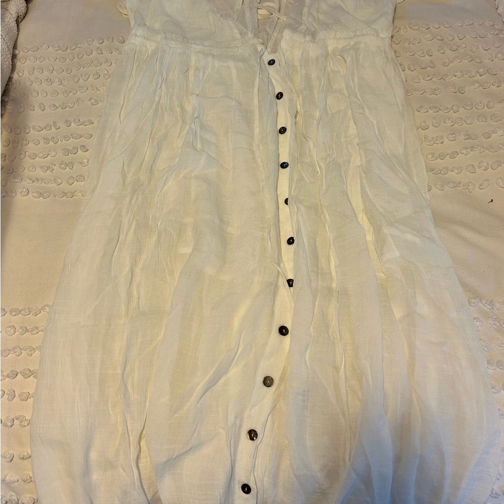 Lulu's Cream Maxi Cover Up with Black Buttons